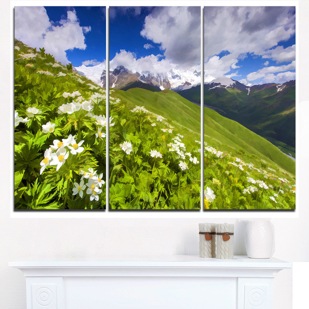 "Blossom Flowers in Mountains" Metal Wall Art, 3 Panels, 36"x28"