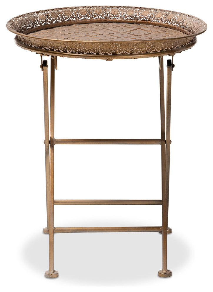 Sabah Traditional Moroccan Matte Antique Gold Finish Metal Foldable Tray Table