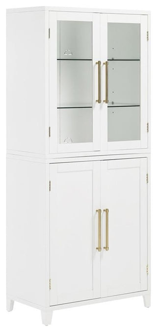 Crosley Furniture Roarke Wood Pantry Storage Cabinet w/ Glass Door Hutch - White