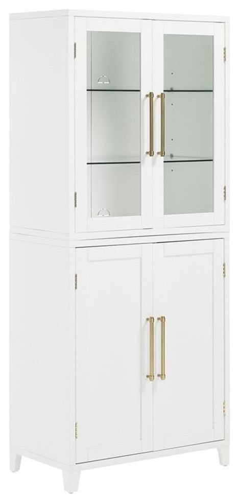 Crosley Furniture Roarke Wood Pantry Storage Cabinet w/ Glass Door Hutch - White