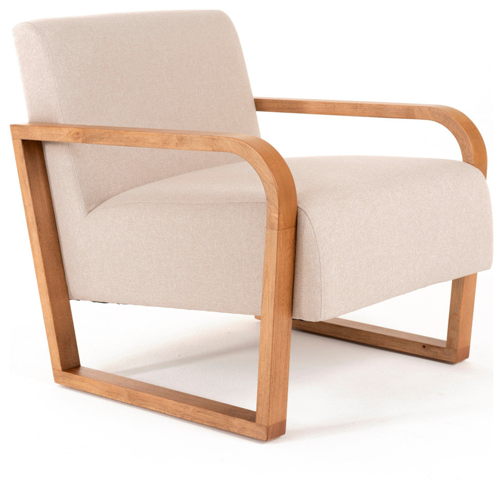 Modrest Sada Mid-Century Modern Beige Linen + Chestnut Accent Chair