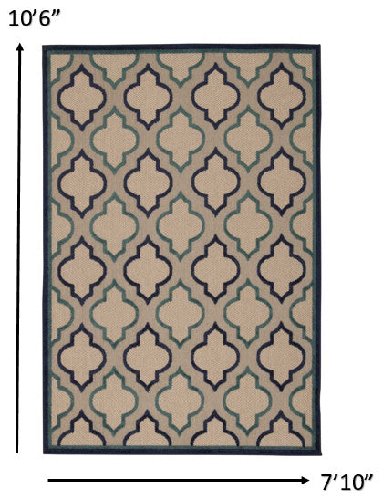 8 x 11 Navy Blue Trellis Indoor Outdoor Area Rug