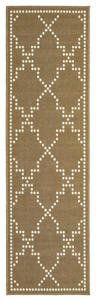 Martinique Lattice Tan/ Ivory Indoor/Outdoor Area Rug, 2'3"x7'6"