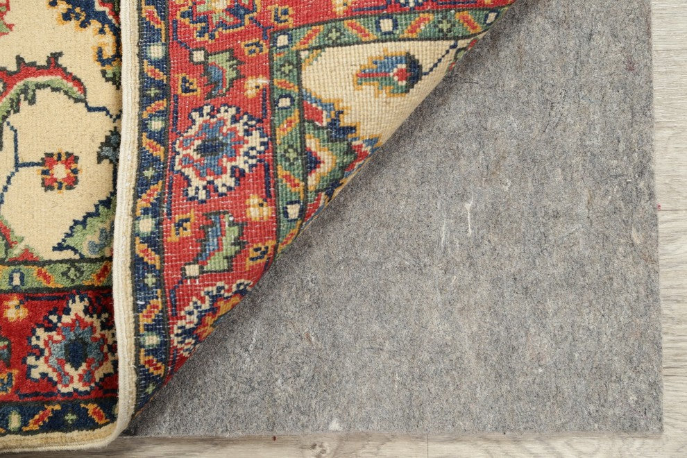 Traditional Kazak Oriental Hand Made Pakistani Wool Runner Rug, Beige, 9'9"X2'9"