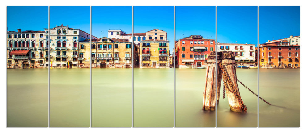 Traditional Buildings of Venice, Landscape Canvas Wall Art, 83"x32", 7 Panels