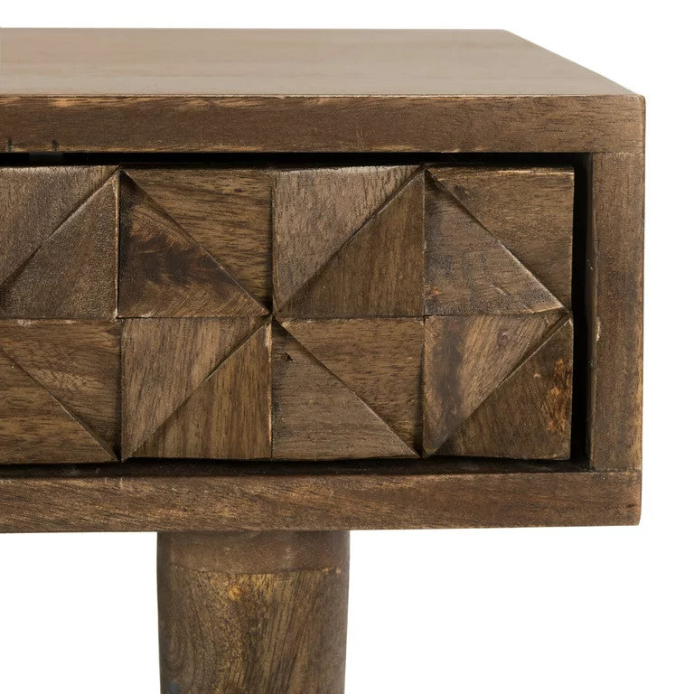 Transitional Desk, Tapered Legs & Unique Geometric Accented Drawer Front, Walnut