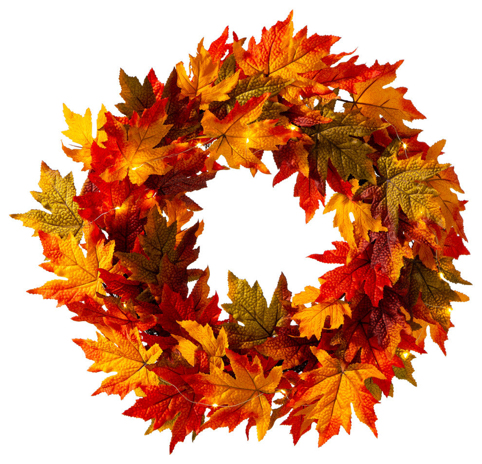 24"D Fall Lighted Maple Leaves Wreath