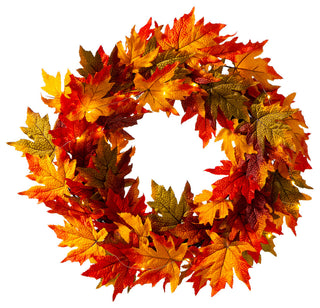 24"D Fall Lighted Maple Leaves Wreath