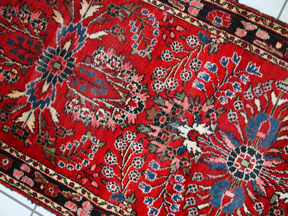 Handmade antique Persian Lilihan runner 2.7' x 23.3' (84cm x 712cm) 1910s