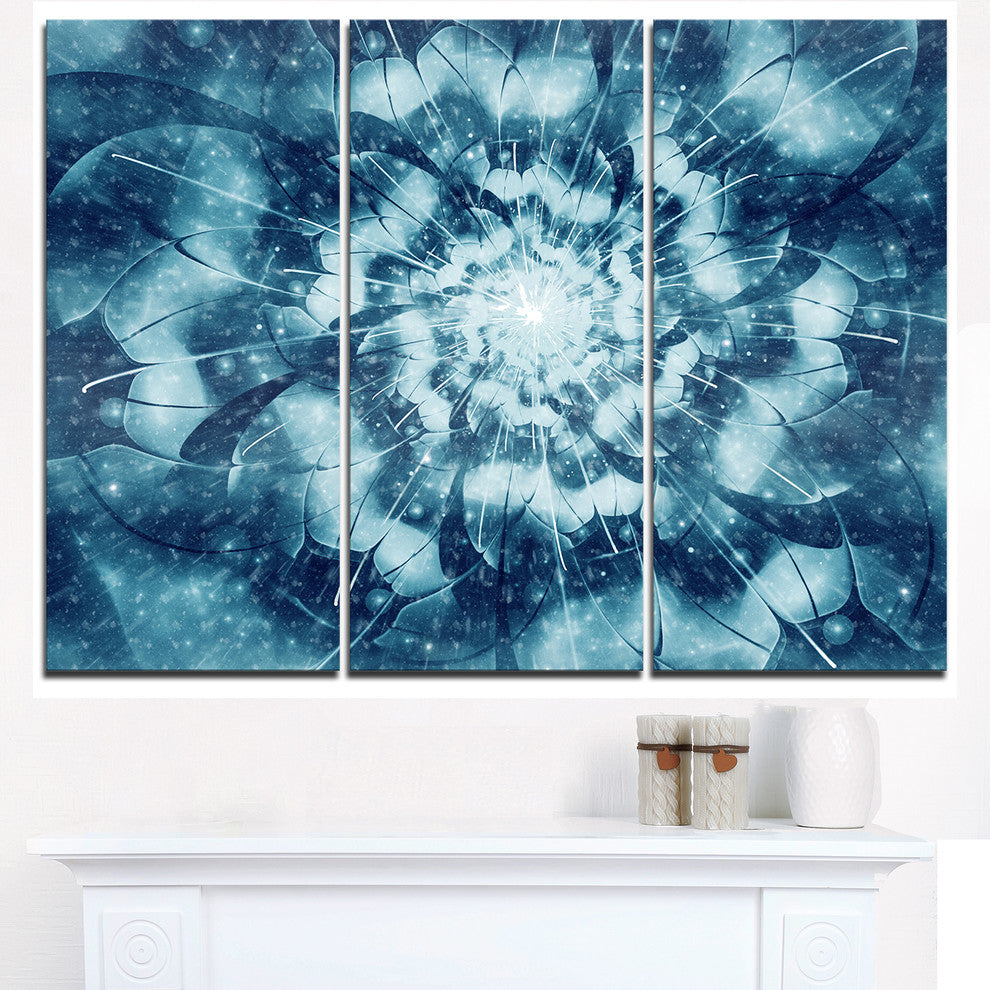 "Blue Snowy Fractal Flower Design" Metal Wall Art, 3 Panels, 36"x28"