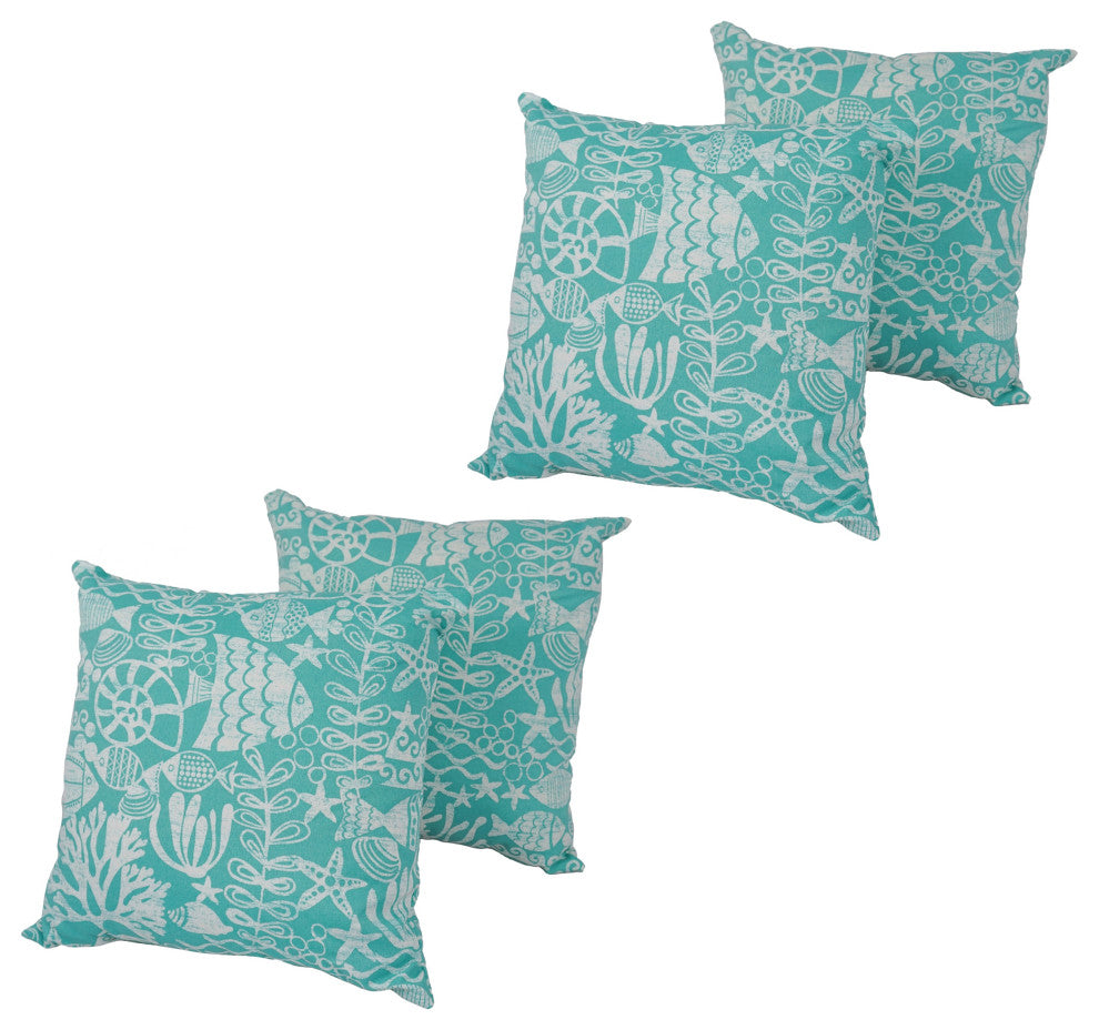 Spun Polyester 17" Outdoor Throw Pillows, Set of 4, Maritime Sea