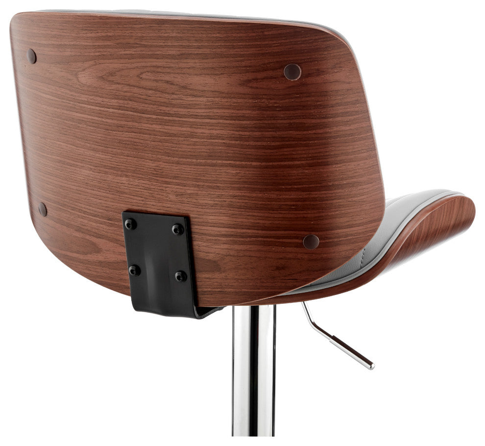 Adjustable Gray Faux Leather Chrome and Walnut Bar Stool