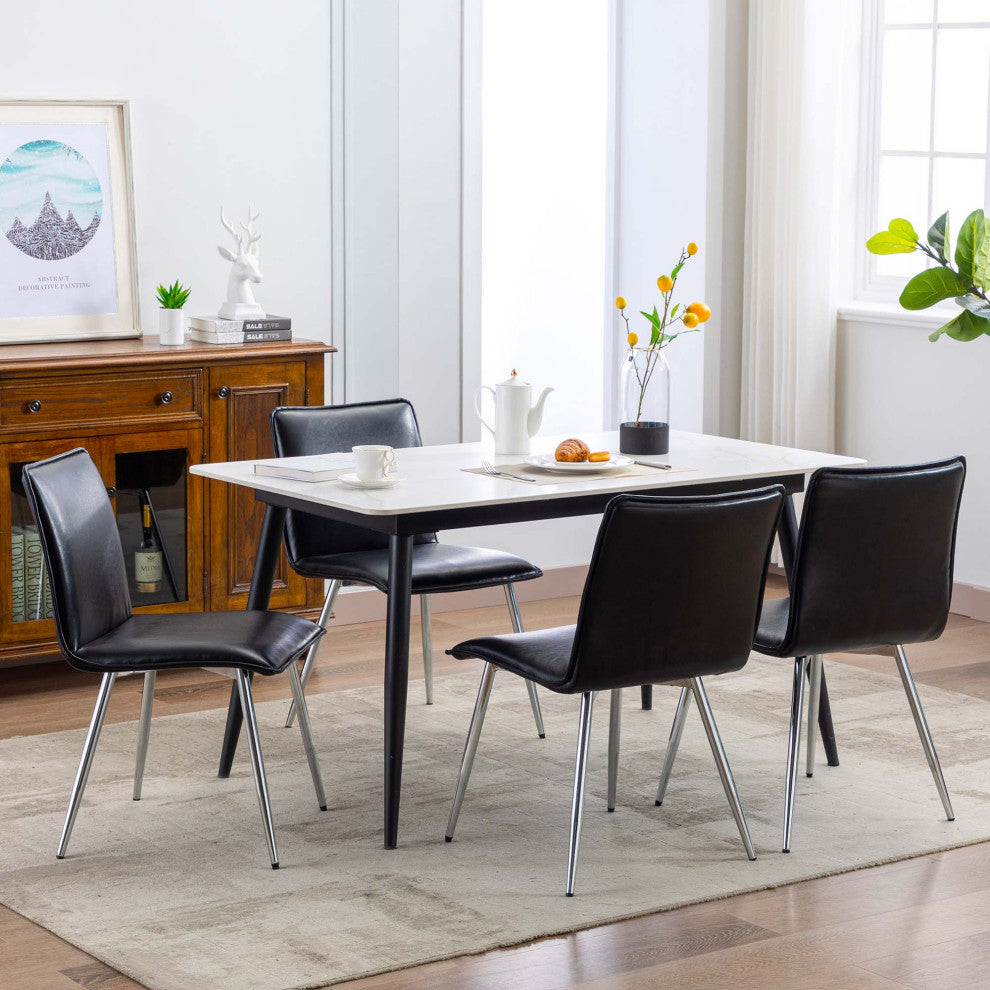 Set of 4 Minimalist Faux Leather Side Chairs for Dining Room, Black
