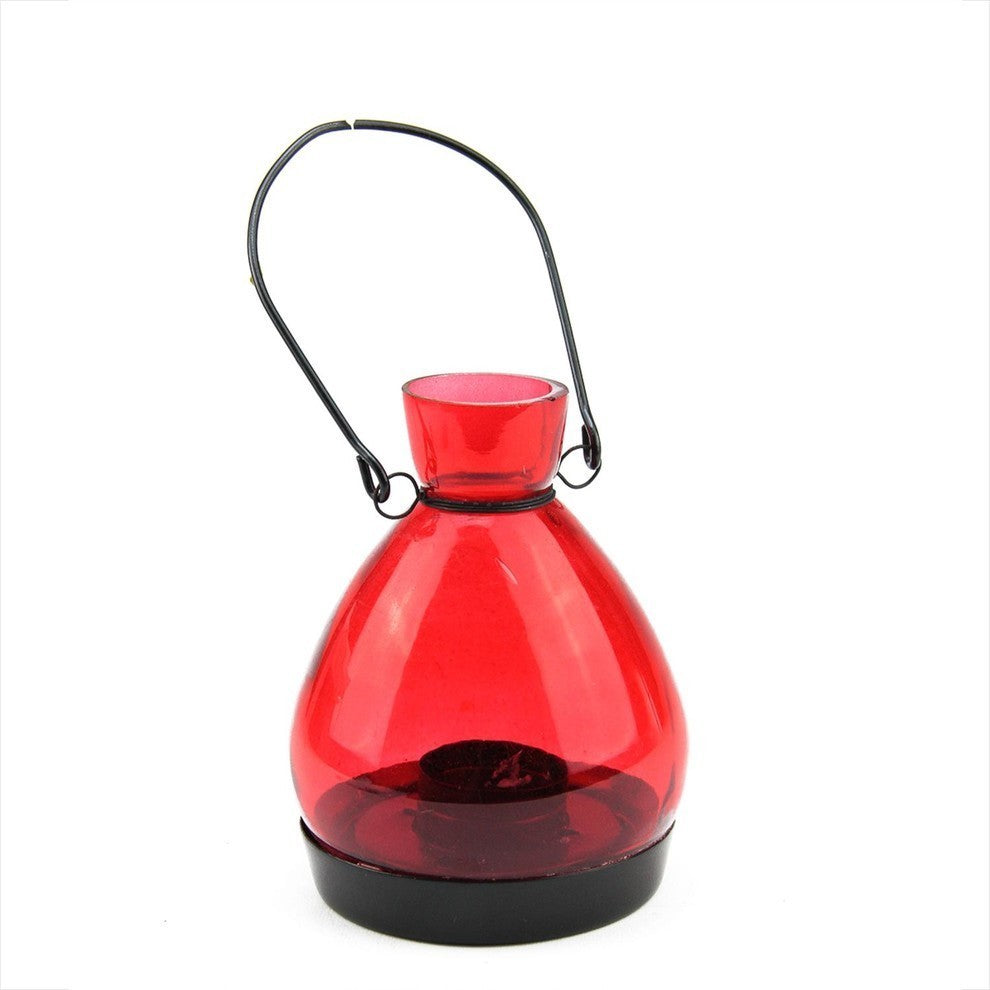 5" Transparent Glass Tapered Bottle Tea Light Candle Lantern Decoration, Red