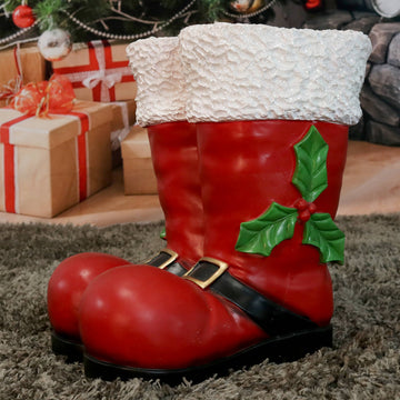 Sunnydaze Santa Boots Statue, 13" Polyresin, Indoor or Outdoor Decoration