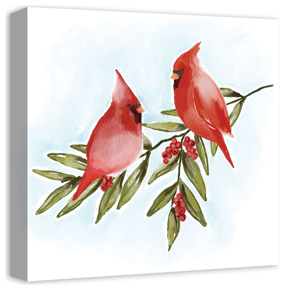 Two Cardinals On Leaves 3 16x16 Canvas Wall Art