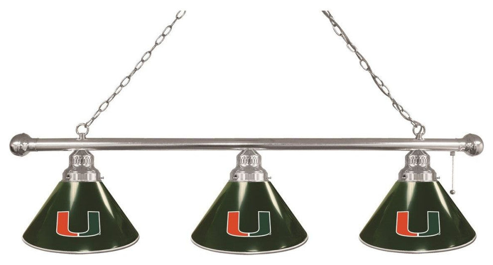 Holland University of Miami FL 3-Shade Billiard Light - Chrome Fixture