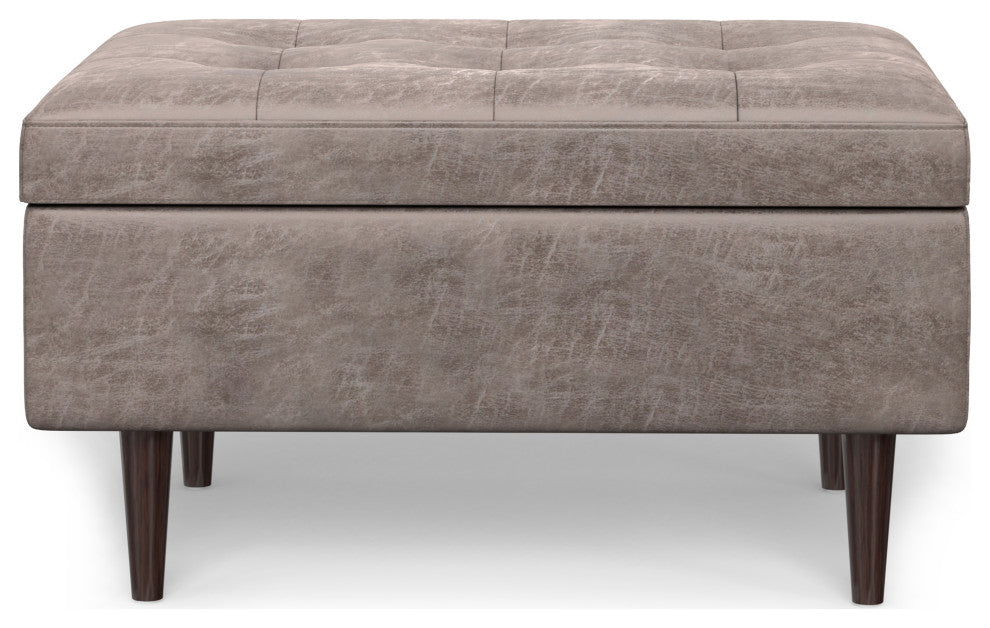 Shay Mid Century Small Coffee Table Storage Ottoman, Distressed Grey Taupe