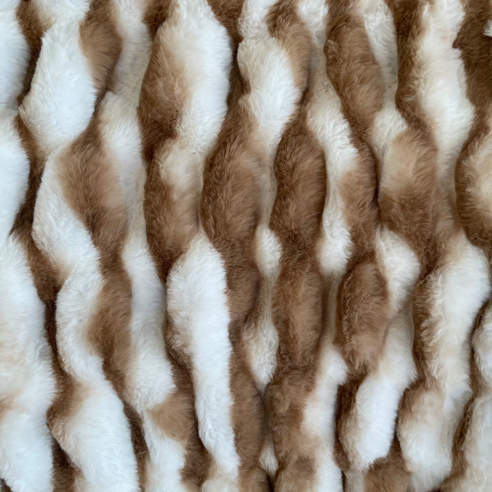 White Taupe Snow Chinchilla Faux Fur Luxury Throw Blanket, Blanket 80Lx110W Full