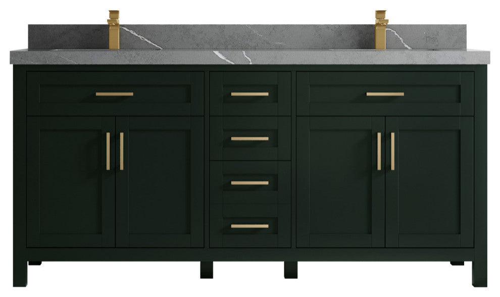 Cambridge 72 Double Sink Bath Vanity in Dark Forest Green 2" Piatra Gray