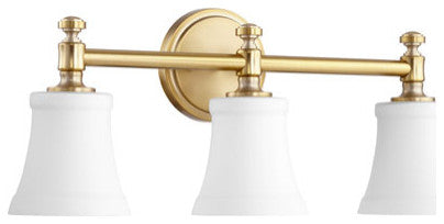 5122-3-80 Rossington Transitional Light Vanity, Aged Brass With Satin Opal