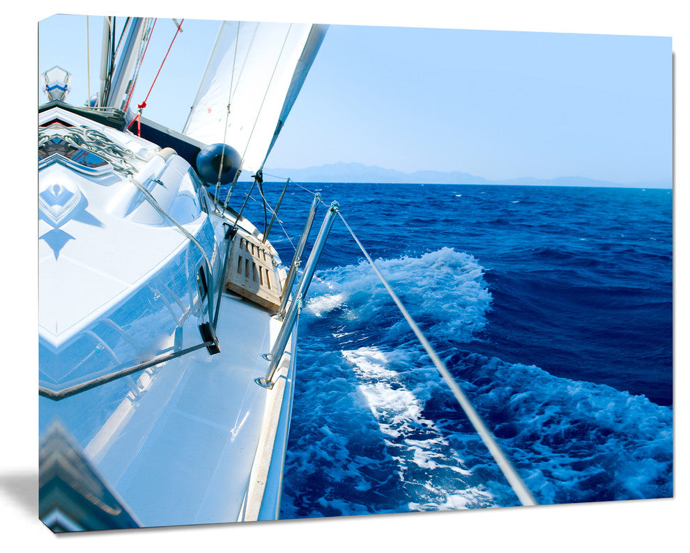 Tourism Yacht Sailing in Blue Sea, Large Seashore Canvas Wall Art, 60"x28"