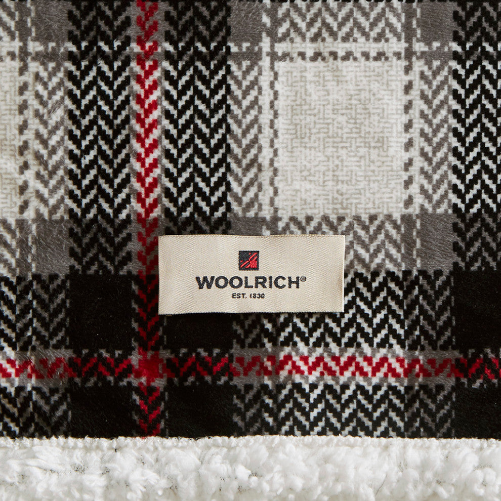 Woolrich Ridley Oversized Plaid Print Faux Mink to Berber Heated Throw, Black