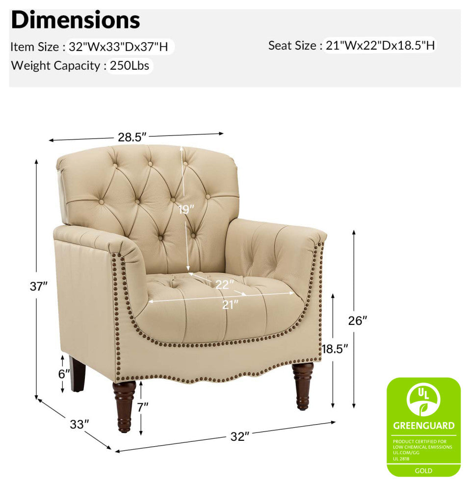 Bertram Genuine  Leather Armchair, Beige
