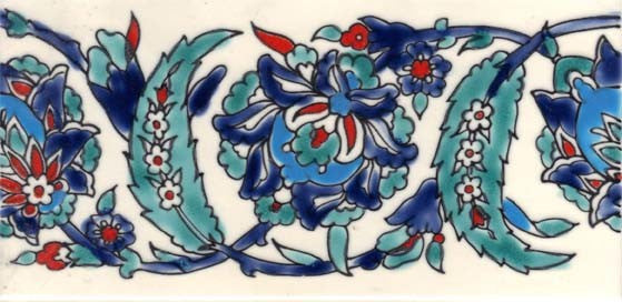 3.94"x7.87" Khayam Bleu Border Handpainted Ceramic Tile, Set Of 10