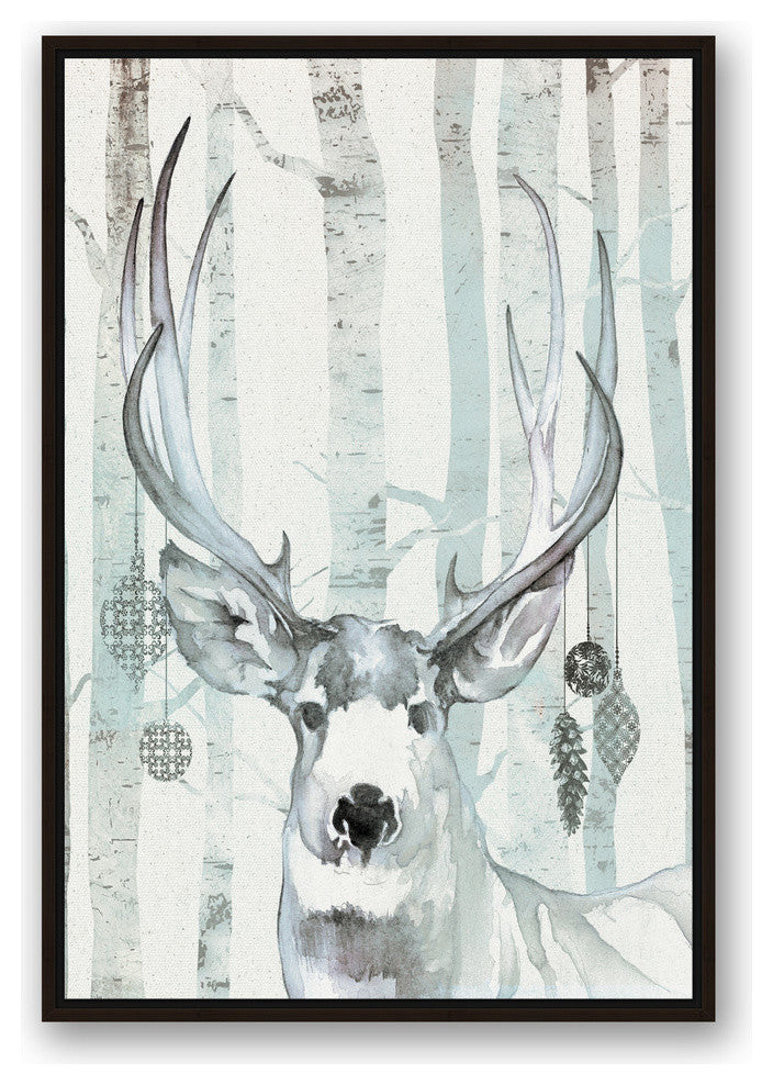 Whimsical Watercolor Reindeer Canvas Wall Art, Framed, 24"x36"