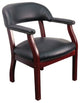 Black Vinyl Leather Conference Chair, Traditional Captain's, Wooden Frame