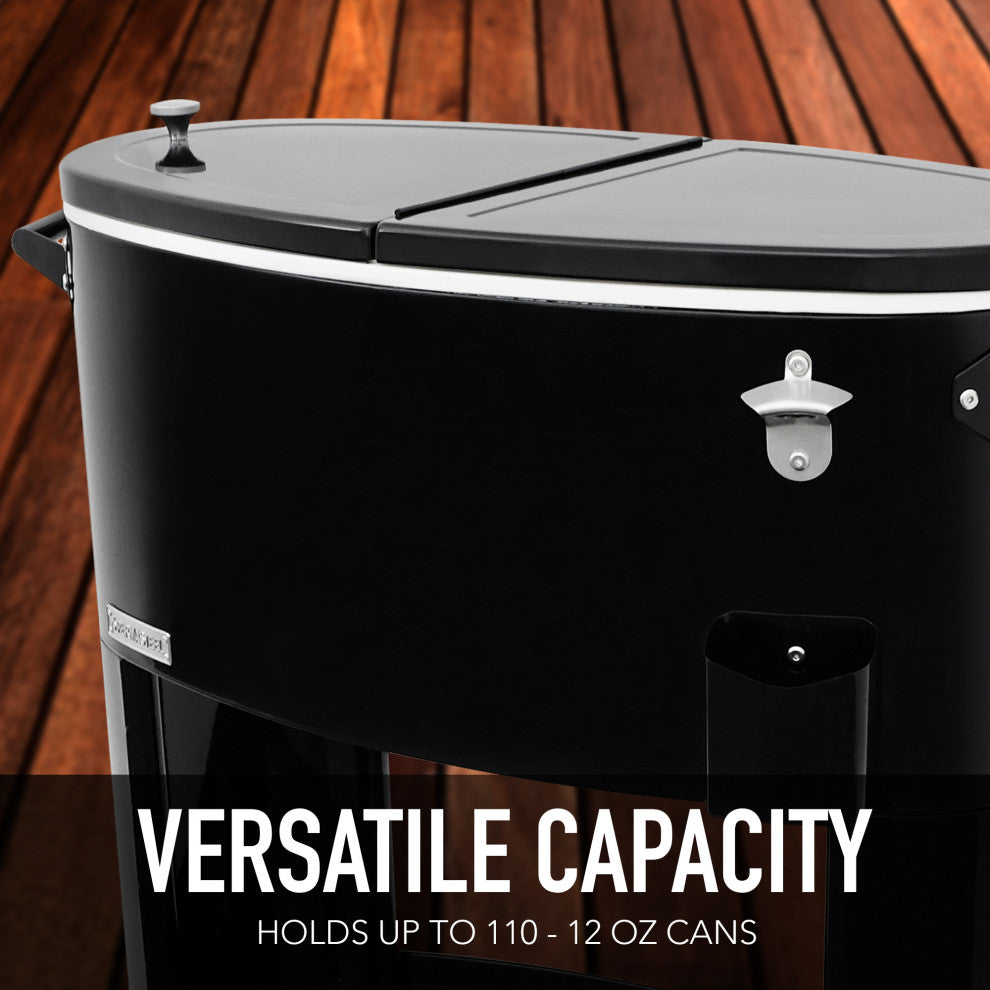 Permasteel 80 Quart Portable Rolling Oval Patio Cooler, Black