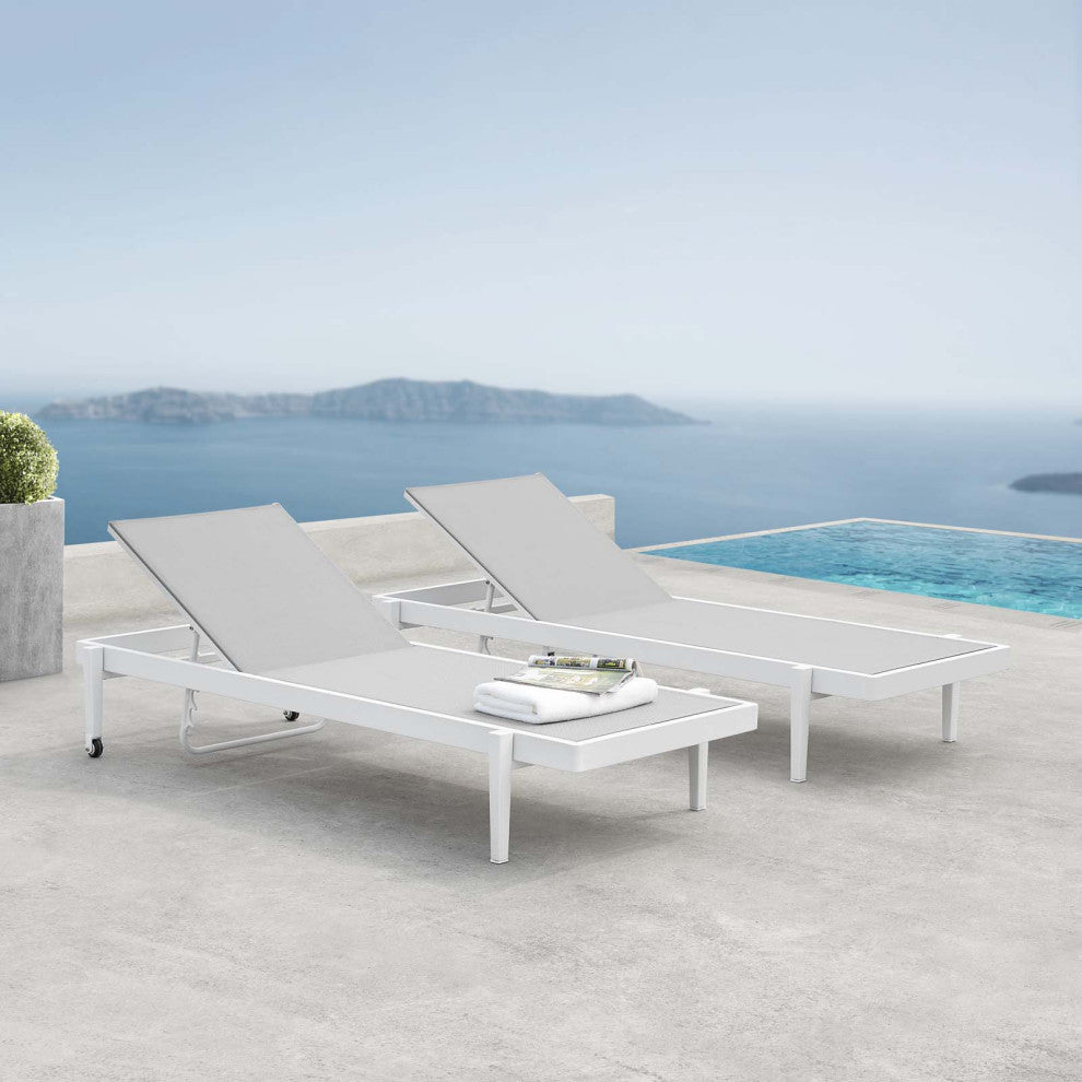 Charleston Outdoor Patio Aluminum Chaise Lounge Chair Set of 2 - White Gray