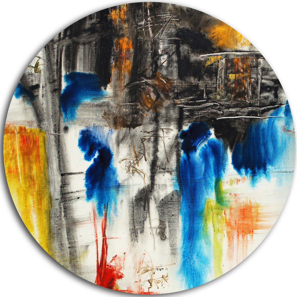 Black, Blue And Yellow Pattern, Painting Large Disc Metal Wall Art, 11"