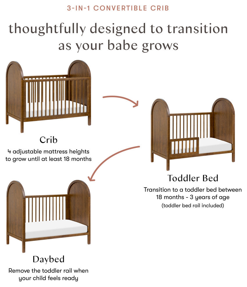 Bondi Cane 3-in-1 Convertible Crib with Toddler Bed Conversion Kit, Natural Walnut, Wood