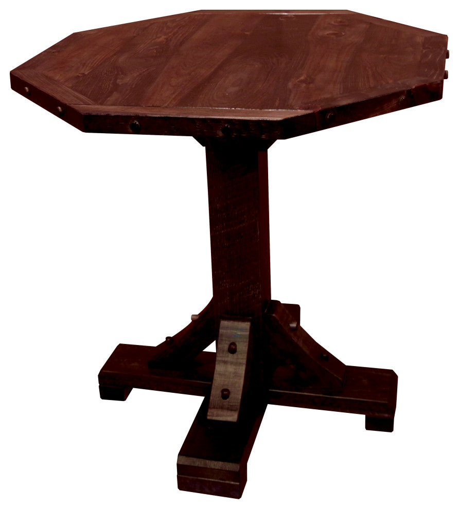 Rustic Barn Wood Style Timber Peg Octagon Pub Table, Michael's Cherry, 36 Inch, Bar Height