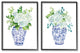 Blue Floral Bouquets Lush Green Botanicals Ornate Pot,2pc, each 24 x 30