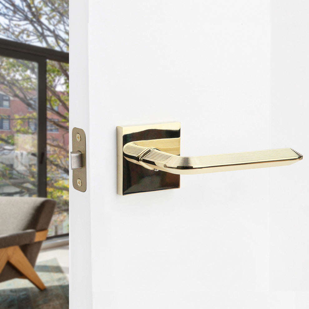 Modern Heavy Duty Designer Interior Door Lever - Crosby Collection, Polished Brass, Double Dummy