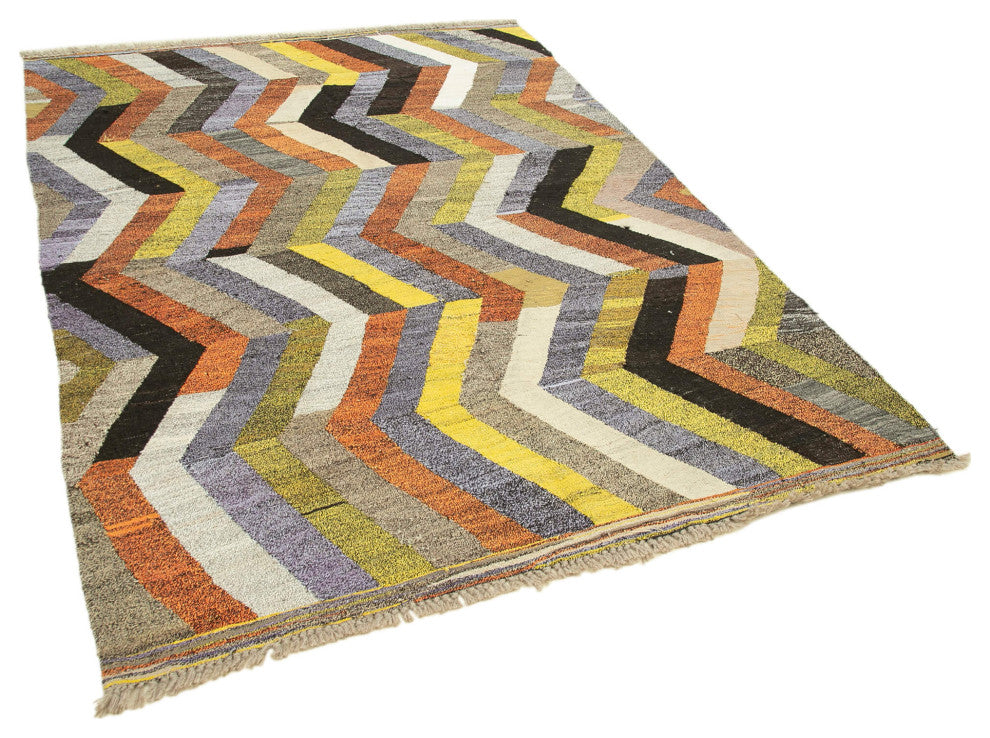 Rug N Carpet - Handmade Turkish 5' 9'' x 8' 2'' Modern Design Wool Kilim Rug