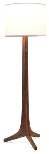 Nauta Floor Lamp, Brushed Brass, Walnut, White Linen, No Shelf