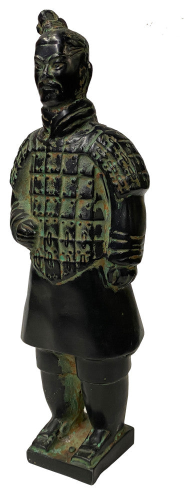 Chinese Black Green Rustic Ancient Artistic Terra Cotta Soldier Figure Hws2454