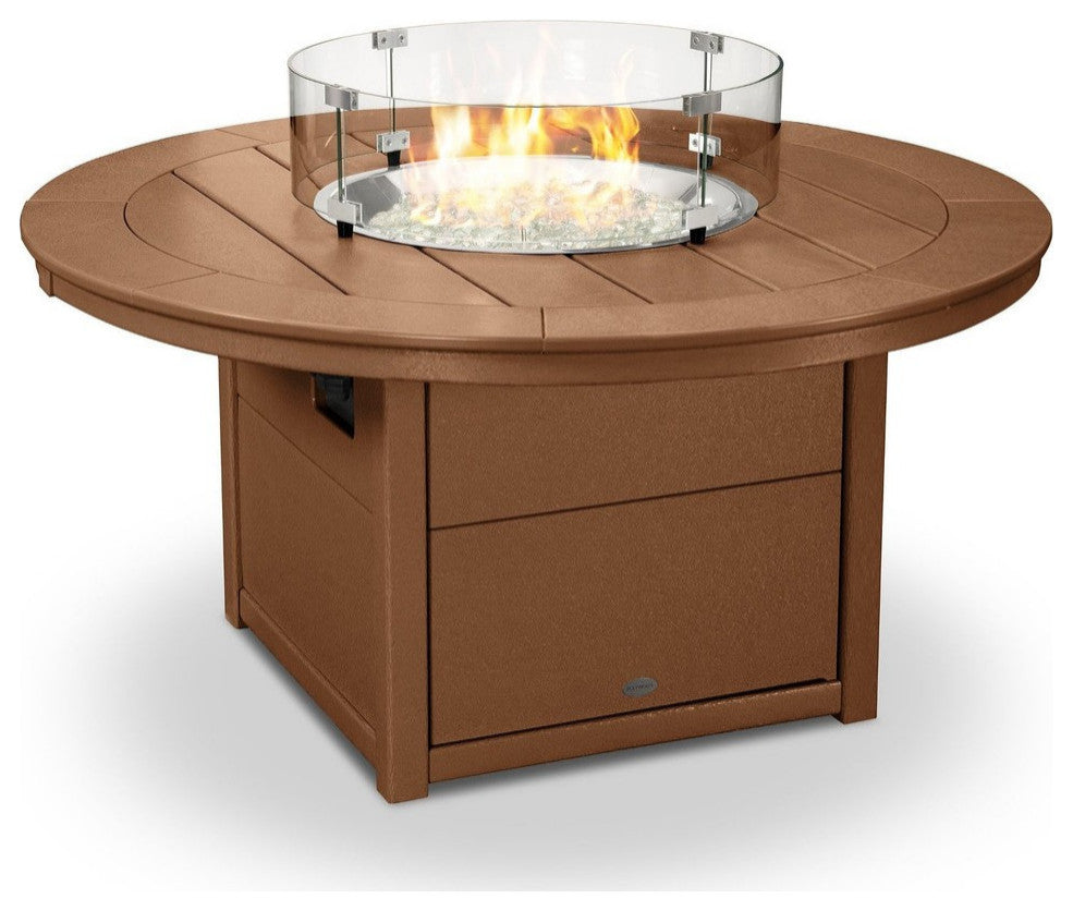 Polywood Round 48" Fire Pit Table, Teak