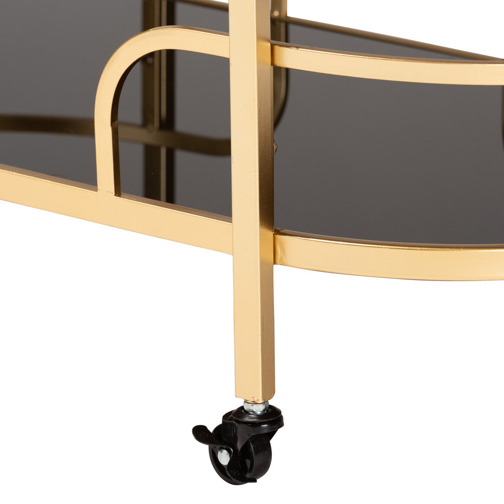 Leighton Glam And Luxe Gold Metal And Tempered Glass 2-Tier Wine Cart