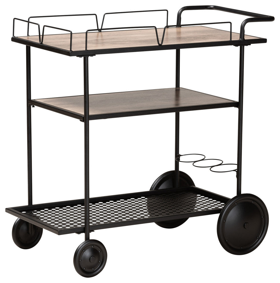 Tianna Wood and Metal Mobile Wine Cart