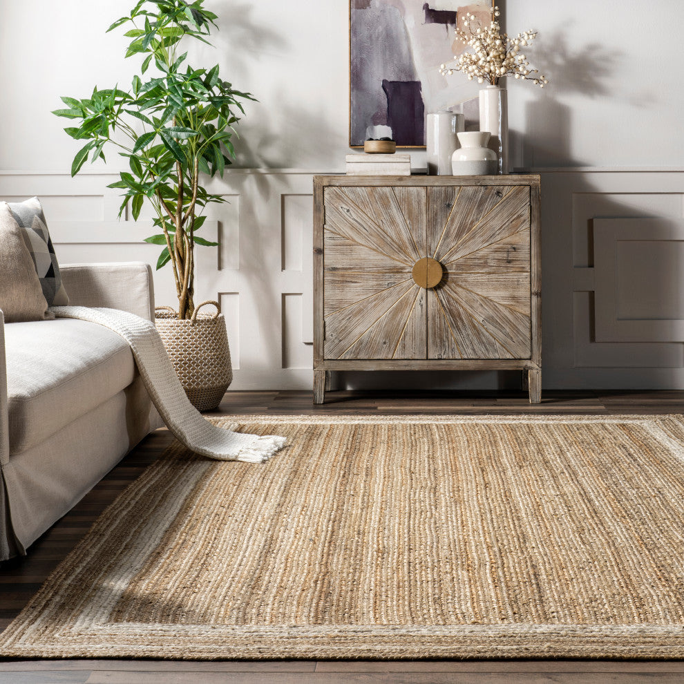 Nuloom Jute Braided Border Area Rug, Off White 5'x8'oval