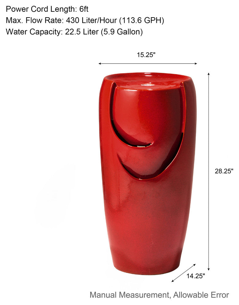 Red Ceramic Pot Fountain with Pump