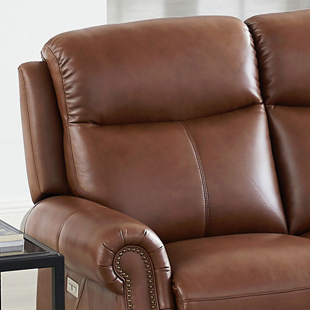 Hydeline Royce Zero Gravity Power Reclining Leather Set, Pecan Brown, Sofa