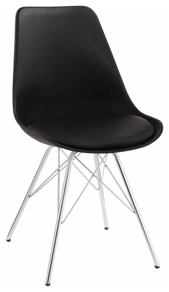 Benzara BM160831 Contemporary Dining Chair With Chrome Legs, Black, Set of 2
