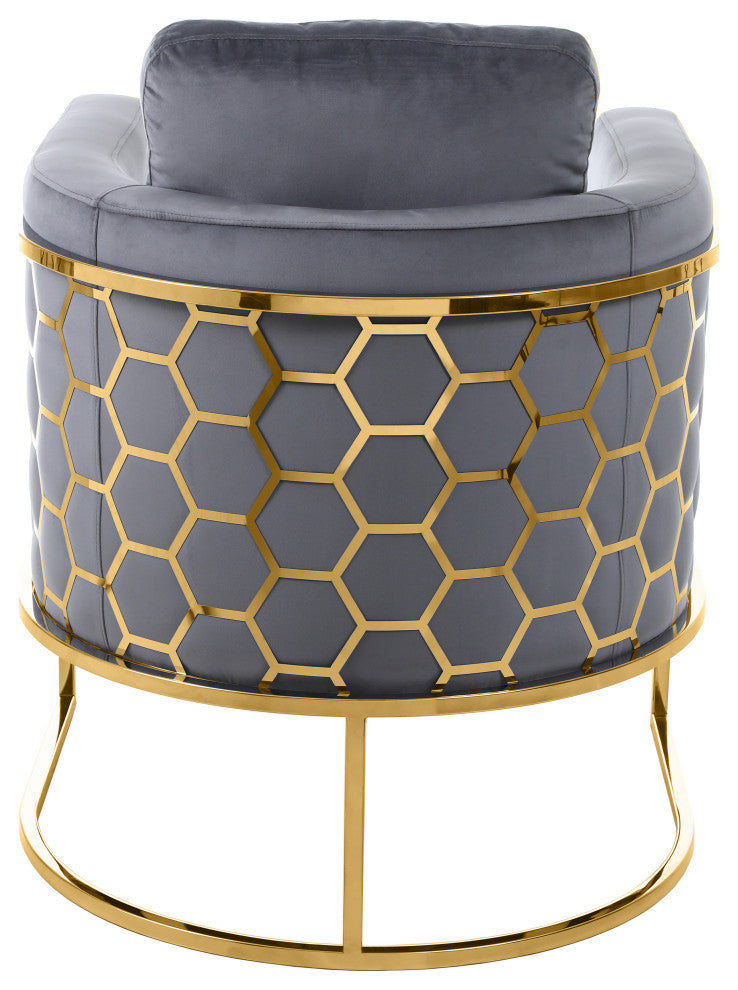 Casa Velvet Upholstered Chair, Grey, Gold Finish