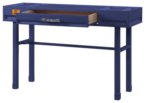 Benzara BM204624 Industrial Style Metal and Wood 1 Drawer Vanity Desk, Blue